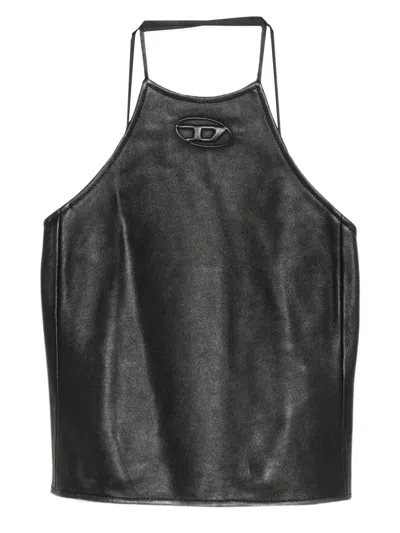 Diesel L-luvy Logo-embossed Leather Top In Black