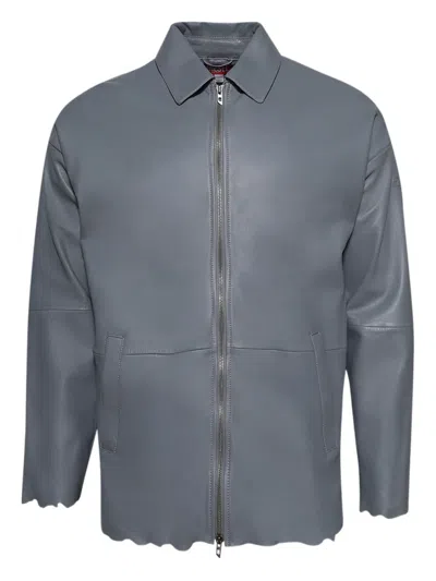 Diesel L-mart-b Zip-front Leather Jacket In Gray