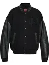 Diesel Varsity Bomber Jacket In Cotton And Leather In Black