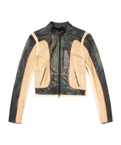 DIESEL L-OONIE PANELLED LEATHER JACKET