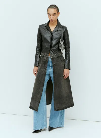 Diesel L-ory Leather And Denim Coat In Black