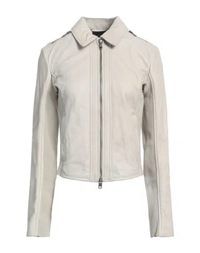 Diesel L-sask Woman Jacket Light Grey Size 10 Sheepskin, Polyester, Elastane