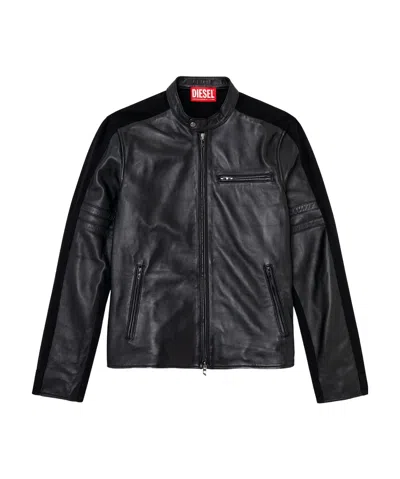 Diesel Leather Jacket With Embossed Oval D In Tobedefined