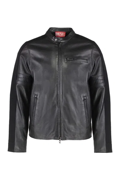 Diesel L-simz Lambskin Jacket In Black