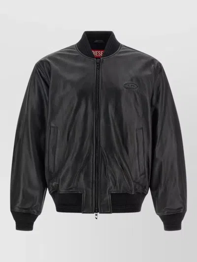 Diesel L Type Bomber Jacket Ribbed Cuffs Hem In Black