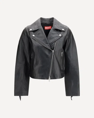 Diesel Biker Jacket In Waxed Leather In Black