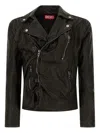 Diesel Lambskin Jacket With Long Sleeves And Zips In Brown
