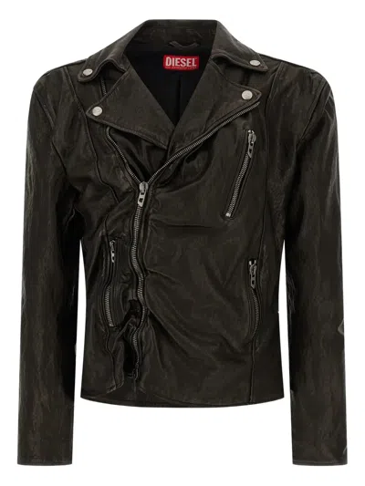 Diesel Lambskin Jacket With Long Sleeves And Zips In Brown