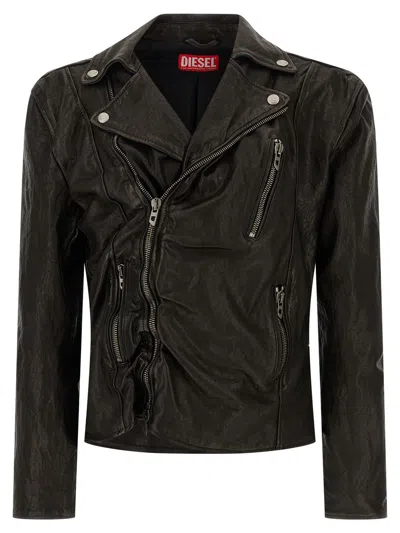 Diesel L-garrett Leather Jackets In Black