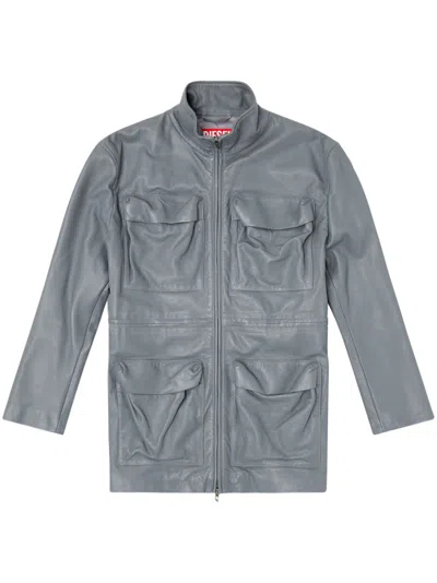 Diesel L-wen Leather Jacket In Gray