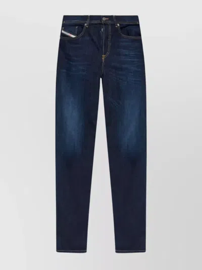 Diesel L.34 Trousers With Belt Loops And Contrast Stitching In Blue