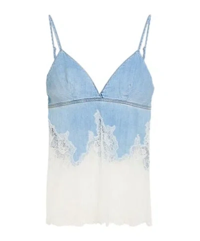 Diesel Lace Denim Sleeveless Top In Blue