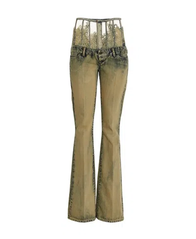 Diesel Lace-high-waist Flared Jeans In Green