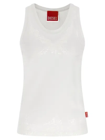 Diesel Lace Ribbed Cotton Tank Top In White