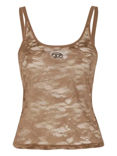 Diesel Lace Tank Top In Brown