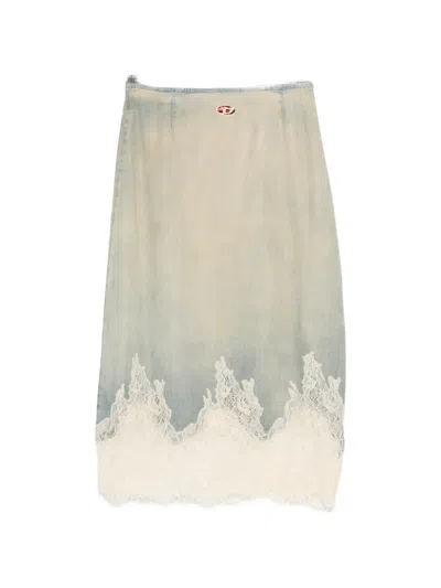 Diesel Midi Skirt Lace Trim Ombre Tonal Stitching In Blue