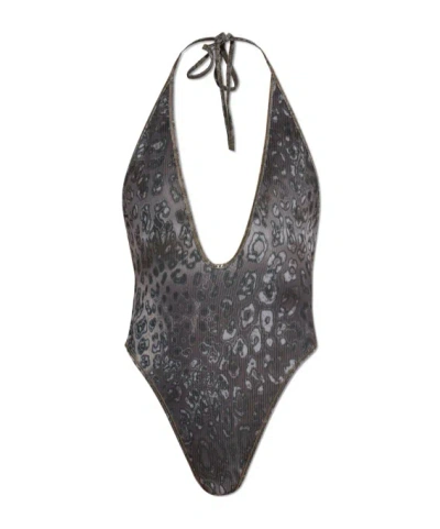 Diesel Lace-up One-piece Swimsuit In Gray