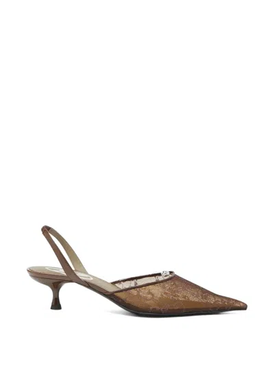 Diesel Lace-mesh Pointed-toe Slingback Shoes In Brown