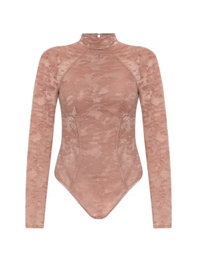 Diesel Bodysuit In Nylon Lace With Open Back In Neutral