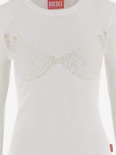 Diesel Lace-patterned Knit Sweater In White
