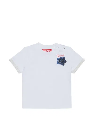 Diesel Babies' Lace-trim Floral-embroidered T-shirt In White