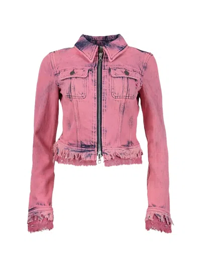 Diesel Lace-trimmed Denim Jacket In Pink