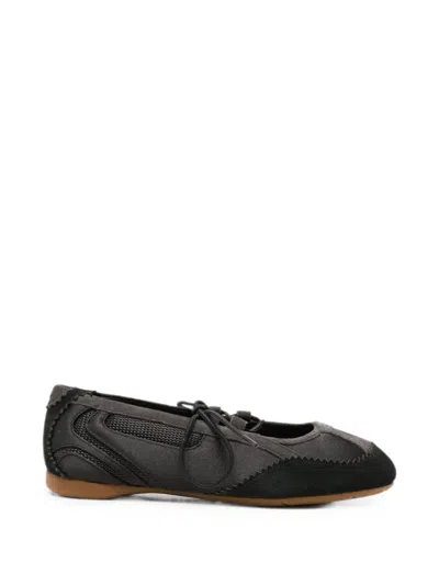 Diesel Lace-up Panelled Ballet Flats In Black