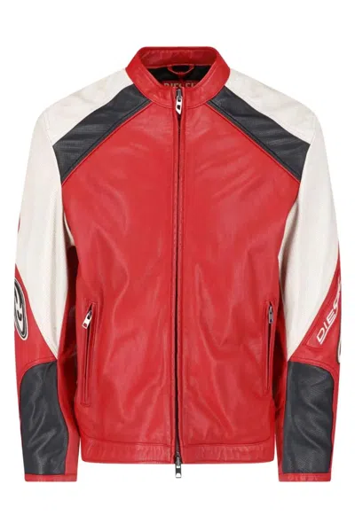 Diesel L-ahti Goatskin Leather Jacket In Formula Red