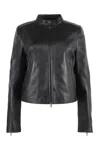 Diesel Red Tag Cropped Leather L-totem Jacket With Knit Details In Black