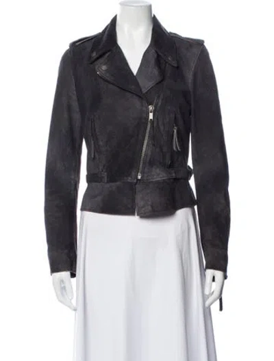 Pre-owned Diesel Lamb Leather Biker Jacket In Grey