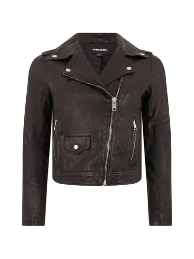 Diesel Lambskin Biker Jacket In Brown