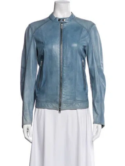 Pre-owned Diesel Lambskin Biker Jacket In Blue