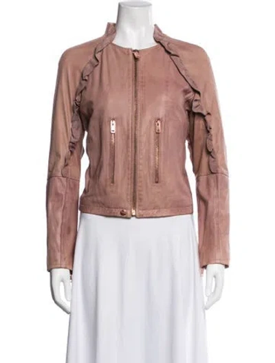 Pre-owned Diesel Lambskin Biker Jacket In Pink