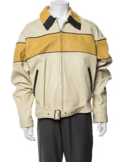 Pre-owned Diesel Lambskin Colorblock Pattern Jacket In Yellow