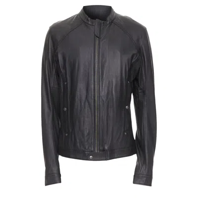 Diesel Lambskin Leather Panelled Cotton Lined Biker Jacket In Black