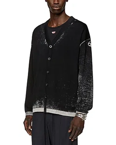 Diesel Larence Splatter Effect Cardigan Sweater In Deep Black