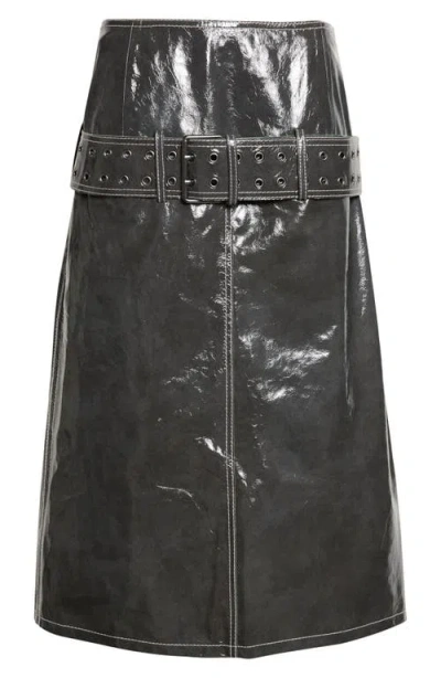 Diesel ® L-ascar Belted Patent Leather Midi Skirt In Black