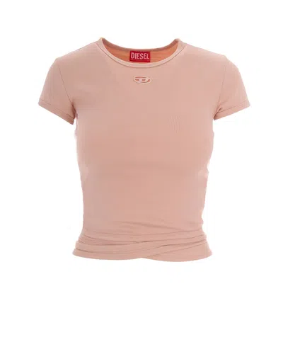 Diesel Laser-etched Oval D Logo Cotton T-shirt In Pink