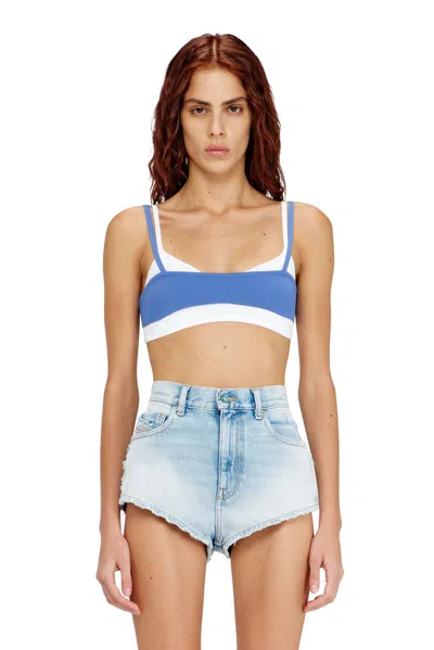 Diesel Layered Bra Top In Ribbed Knit In Blue