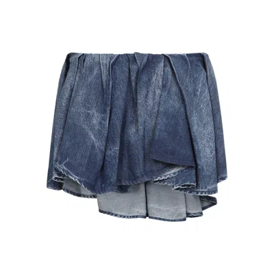 Diesel Layered Denim Texture Skirt With Asymmetrical Hemline In Blue