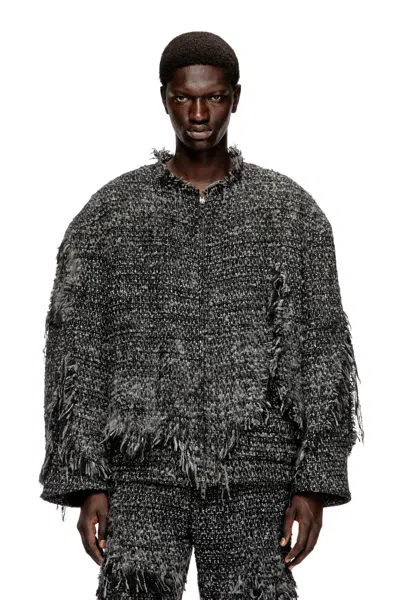 Diesel Layered Jacket In Destroyed Bouclé In Black