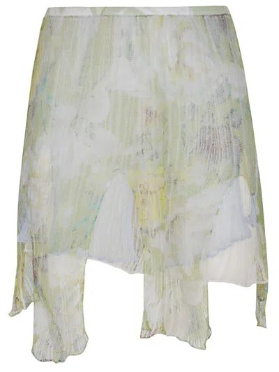 Diesel Layered Light Green Skirt With Semi-sheer Finish In Blue