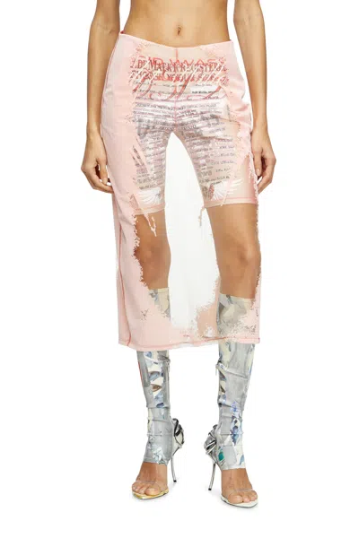 Diesel Layered Midi Skirt With Lyrics Print In Pink