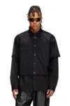 Diesel Twill Cotton Layered Shirt With Long Sleeves In Black