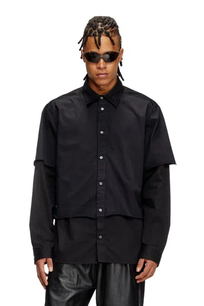 DIESEL LAYERED SHIRT IN TWILL AND JERSEY