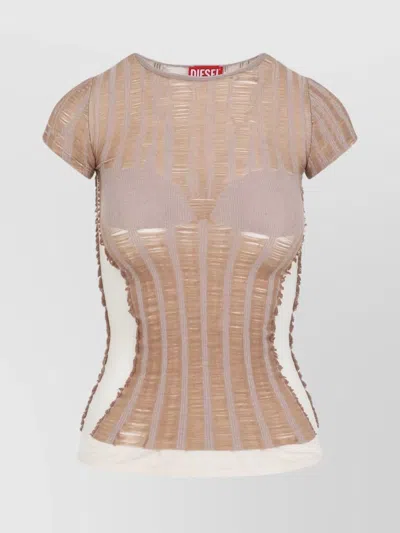 Diesel Layered Striped Cotton Knit Top In Neutral