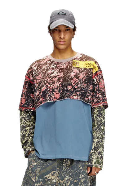 Diesel Layered T-shirt With Camo Motif In Multicolor