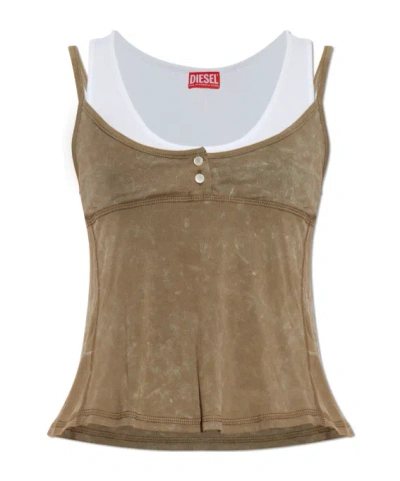 Diesel Layered Vest In Brown