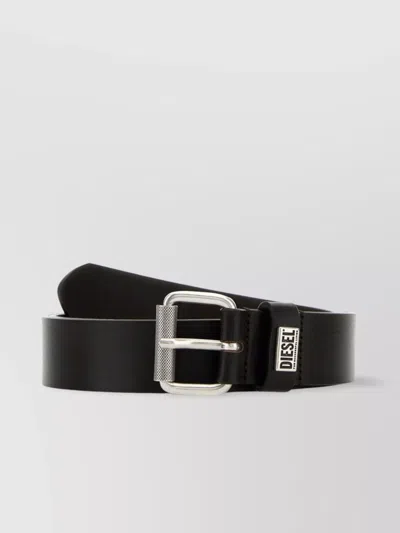 Diesel Leather Belt Adjustable Metal Buckle In Black