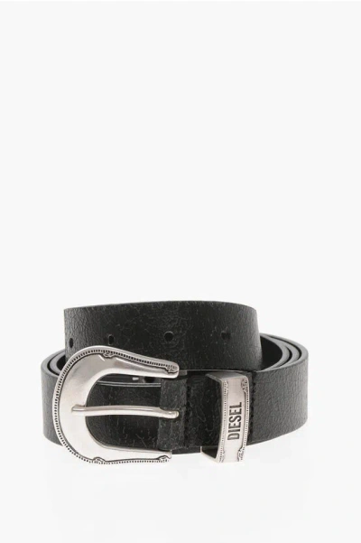 Diesel Leather Belt Mexican A Solid-color 30mm In Gray